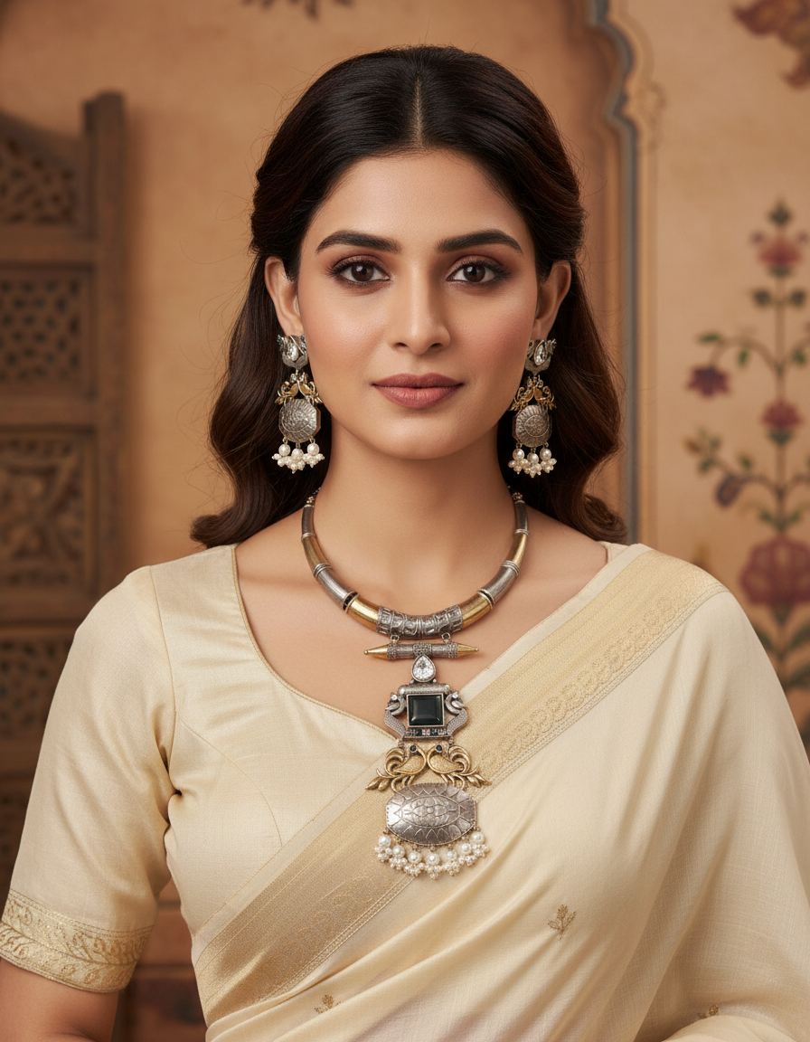 Dual tone hasali necklace 