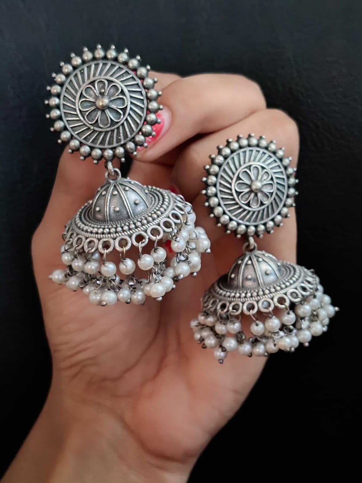 Silver lookalike jhumka 
