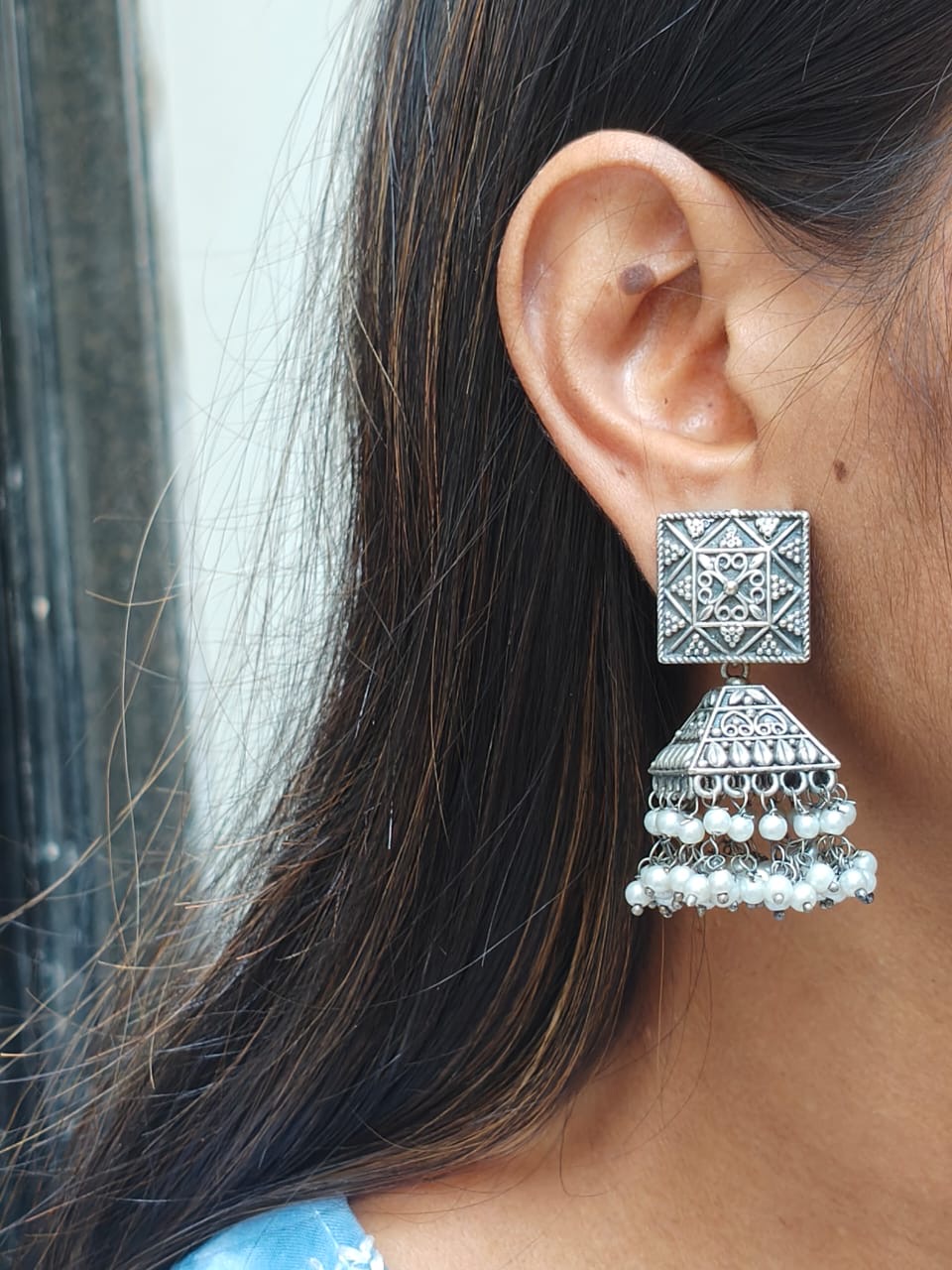 Silver lookalike jhumka 