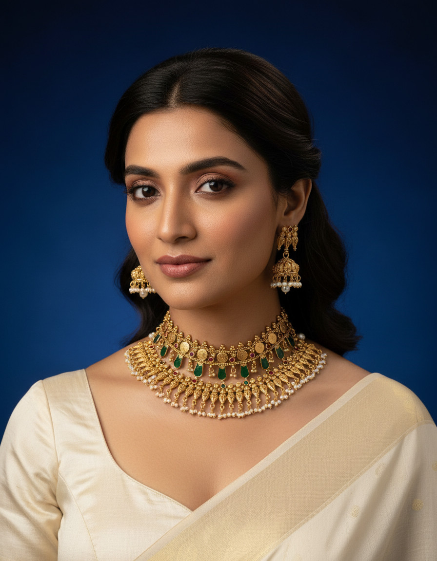 Golden marathi necklace set 